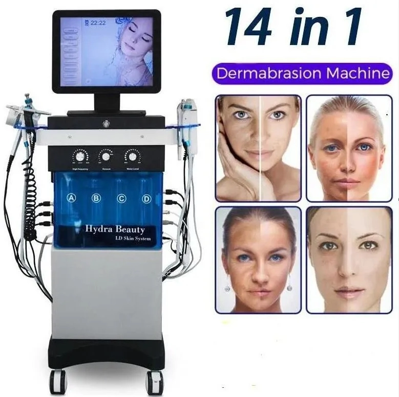 2023 أفضل المبيعات 14 في 1 ماكينة تخشط ماسية هيدروجاتي تنظيف الوجه بالأكسجين Hydra أجهزة تجميل الميكرونيكل RF