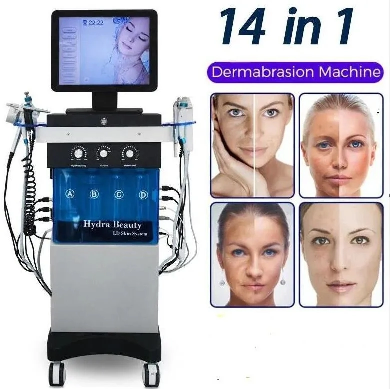 2023 Top Ventas 14 en 1 Hydra Hydra máquina dermoabrasión Diamante limpieza facial de oxígeno Microneedle Equipos de belleza RF