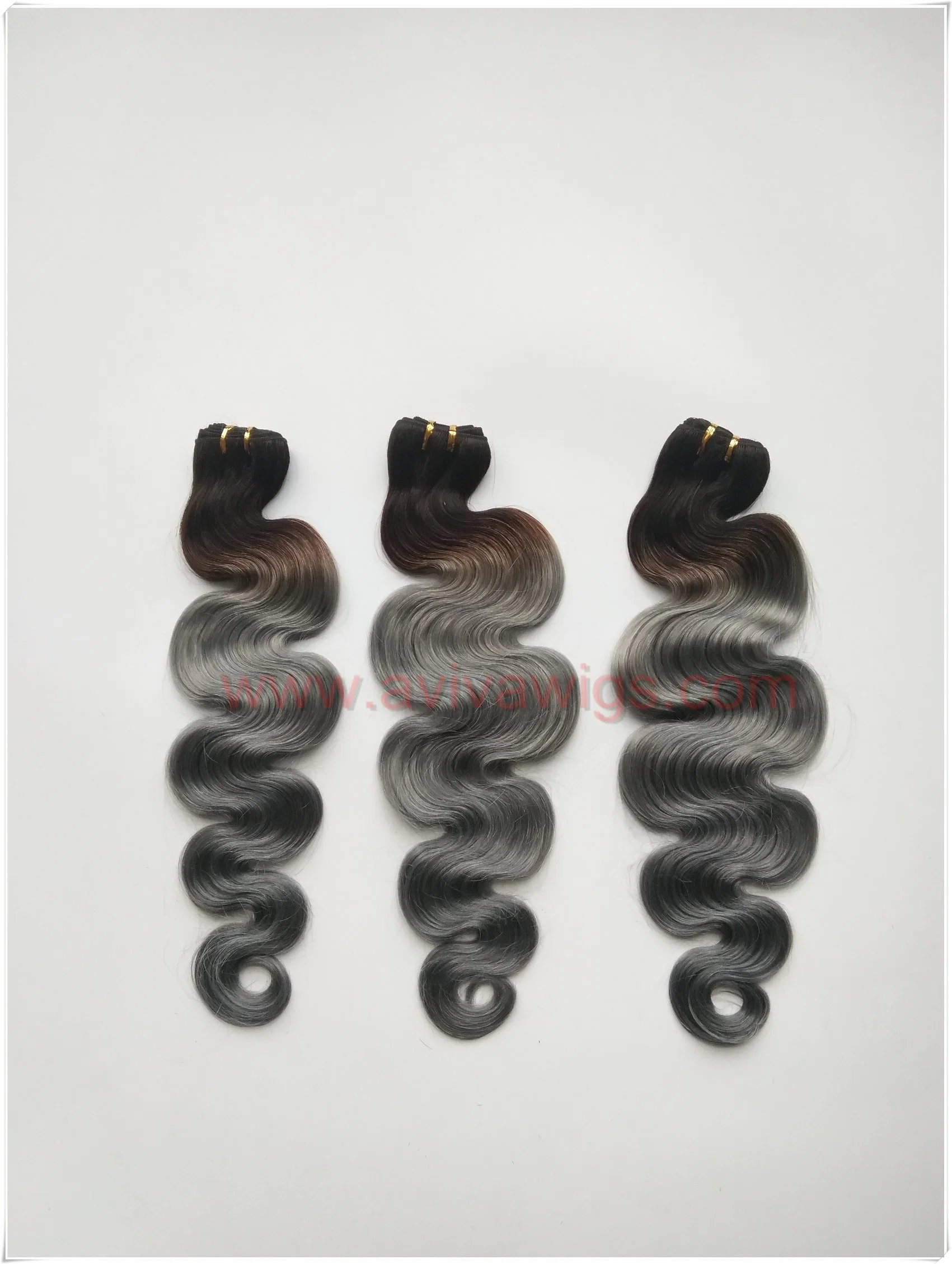 Ombre corps d'extension de cheveux brésiliens cheveux d'onde 1b/Gris Remy des cheveux gris