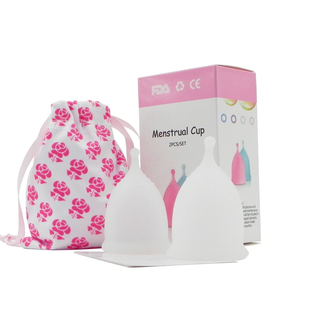 Ensemble de tasses en silicone menstruel avec boîte en papier et sac en tissu