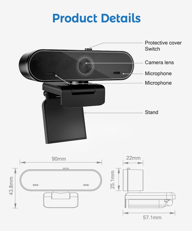 2023 Hot Sales 72.4 Degree Wide Angle FF 30fps 1080P USB Web Camera with Microphone for Laptop PC Computer