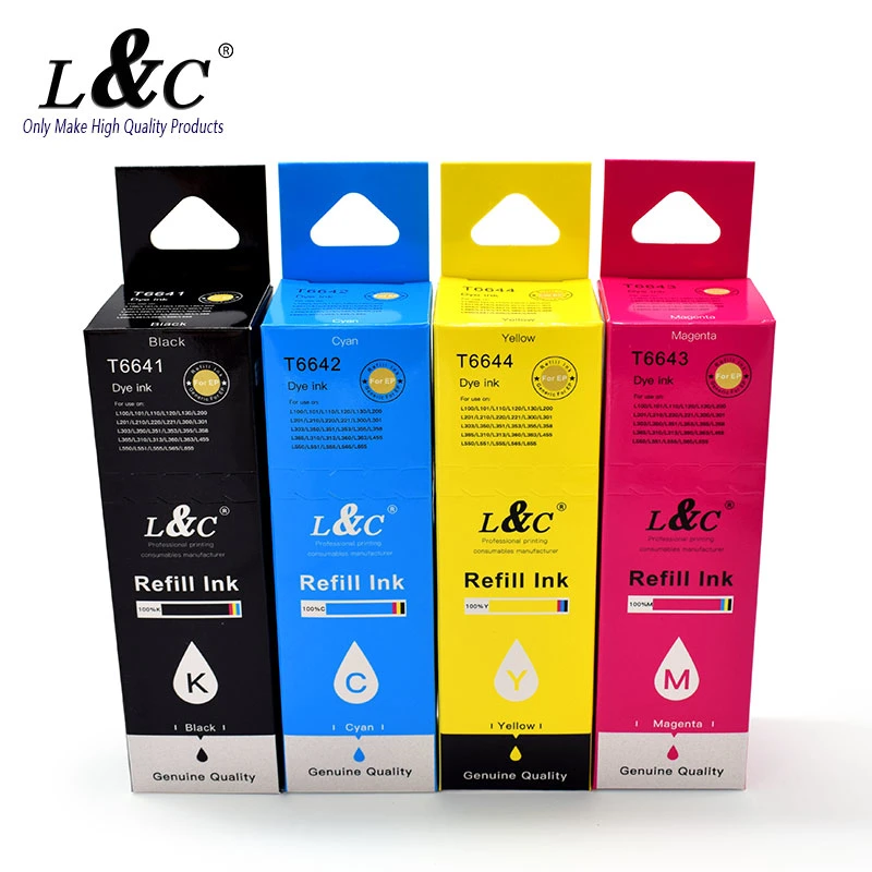 L&amp;C 664 EP664 T664 Ecotank recharge Encre dye compatible pour imprimante jet d'encre Epson L100/L111/L200/L211/L301/L211/L351/L353