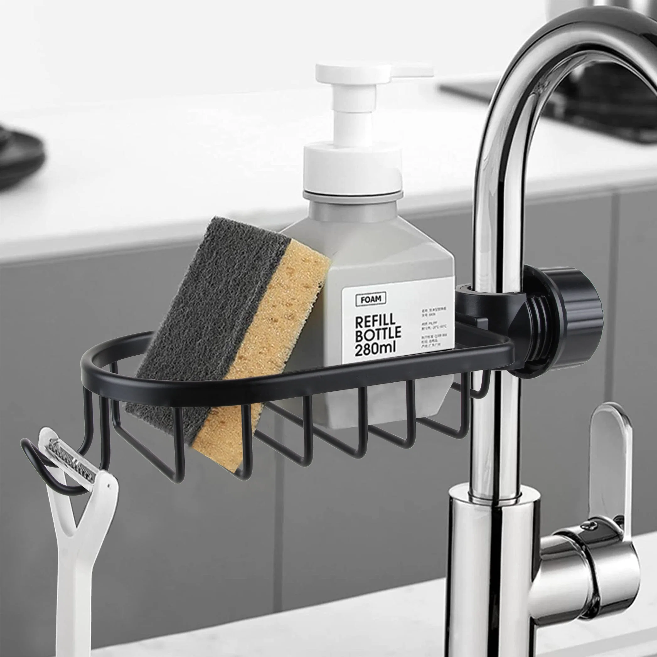 Aluminum Faucet Storage Rack/Soap Sponge/Holder Sink Caddy Organizer