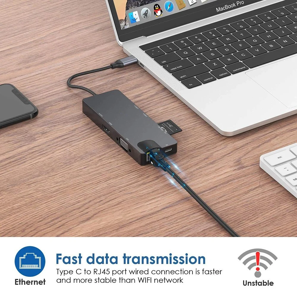 8-in-1 Multi USB Type C Hub for Computer USB Hub Multiport Adapter 8 Ports