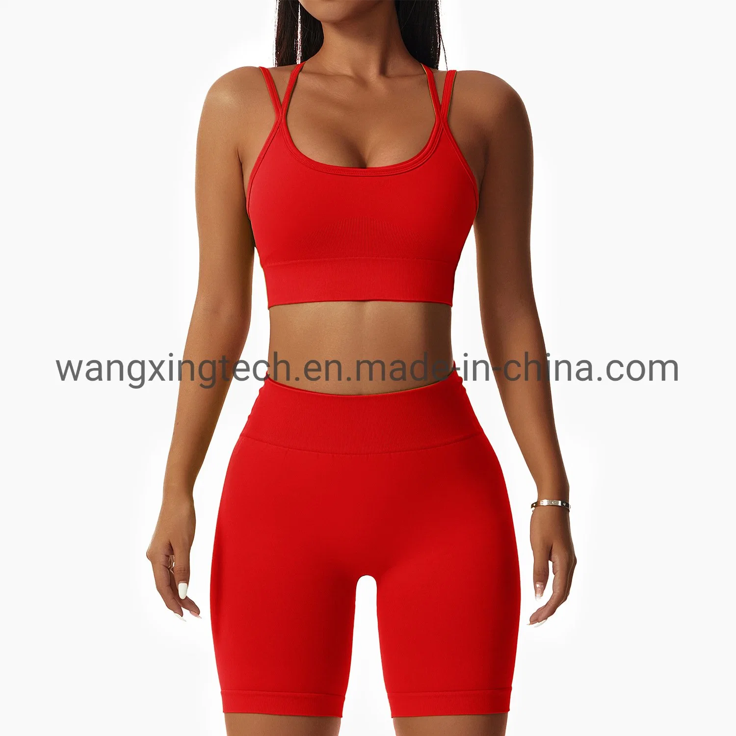 Sexy Spaghetti Strap Padded Sports Bra Shorts Workout Fitness Suits for Women