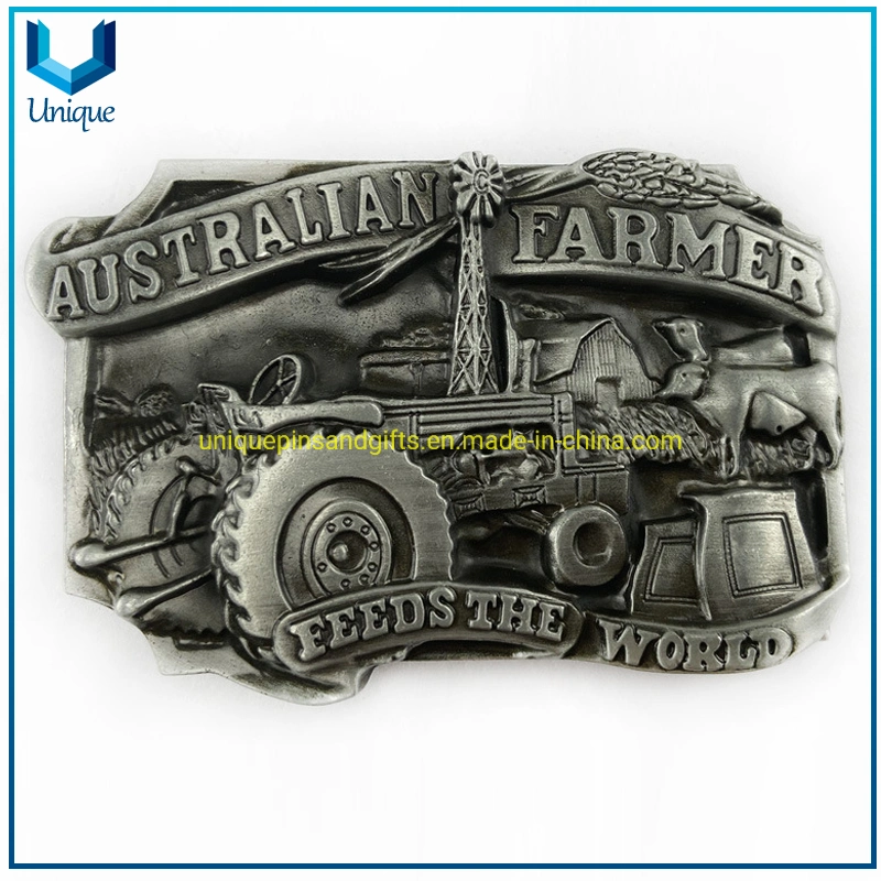 Boucle de ceinture personnalisée Australie Kangaroo Metal Buckle, Antique Silver 3D en haute qualité