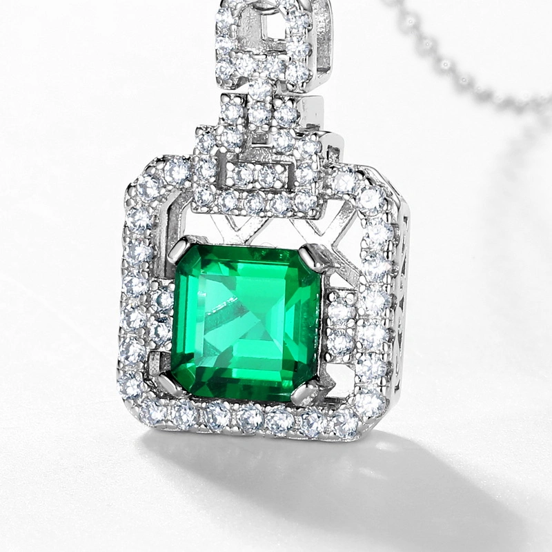 Gold Pave Diamond Natural Emerald Necklace for Women's 925 Sterling Silver Gemstone Pendant