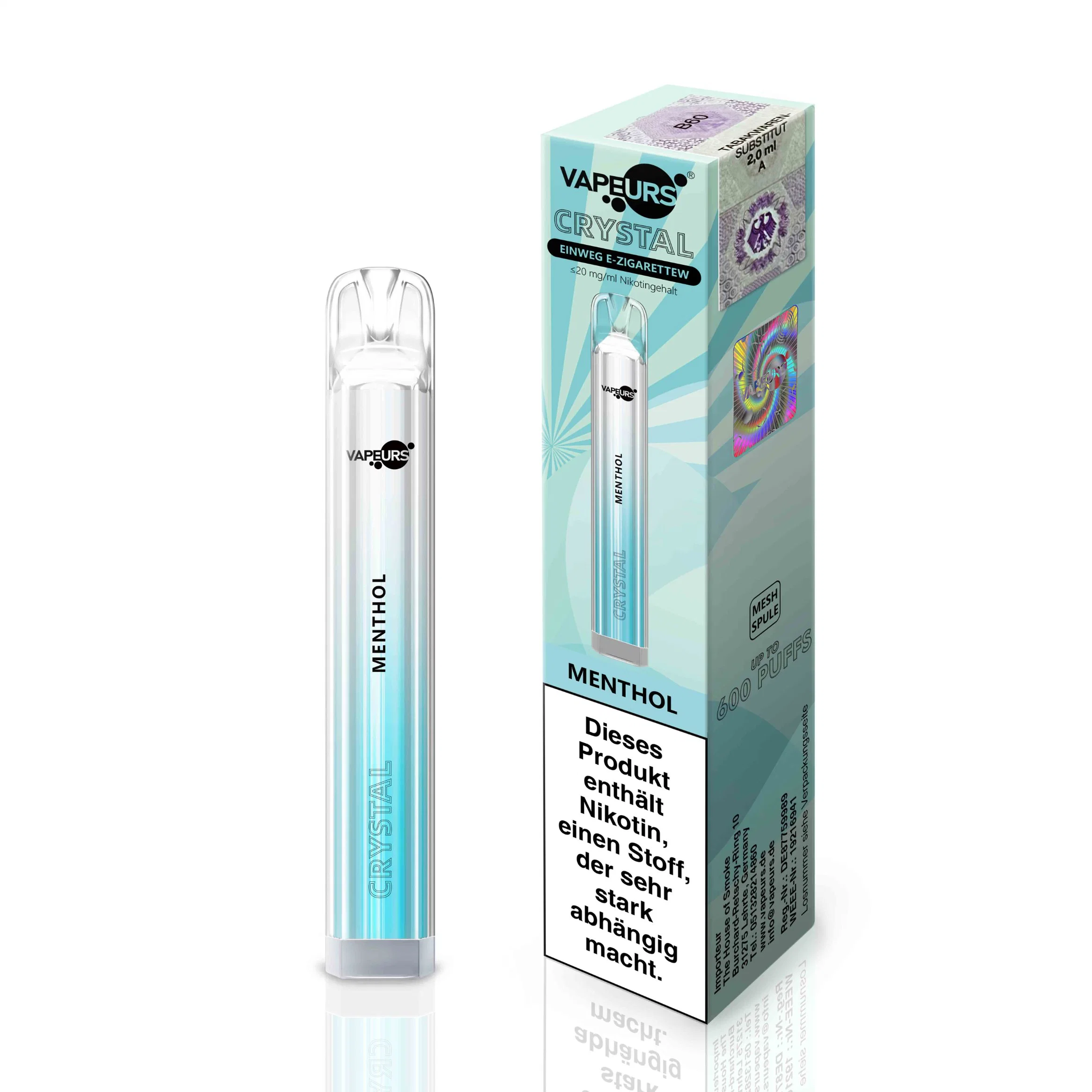 Vapeurs Crystal einweg VAPE LED Eliquid 2ml 600 Puffs VAPE Desechable