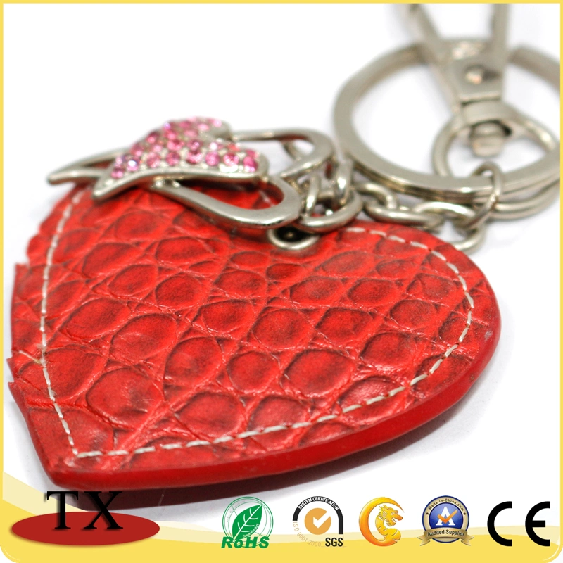 Venta caliente en forma de corazón personalizados Llavero llavero de cuero de PU