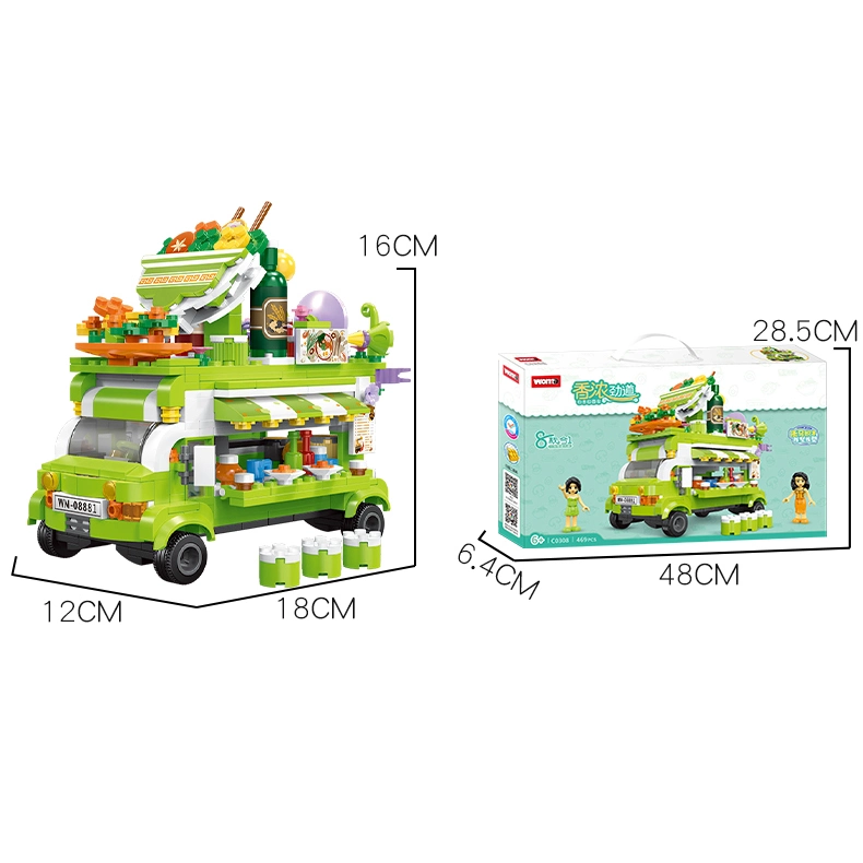 Woma Toys Wish Hot Sale 8 in 1 Hand Pulled Noodle Food Truck Car Building Blocks Bricks Toys for Kids Children