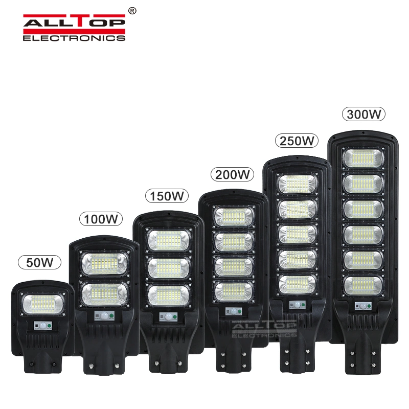 Alltop IP65 SMD resistente al agua ABS 50 100 150 200 250 300 W Outdoor All in One LED Solar Street Light