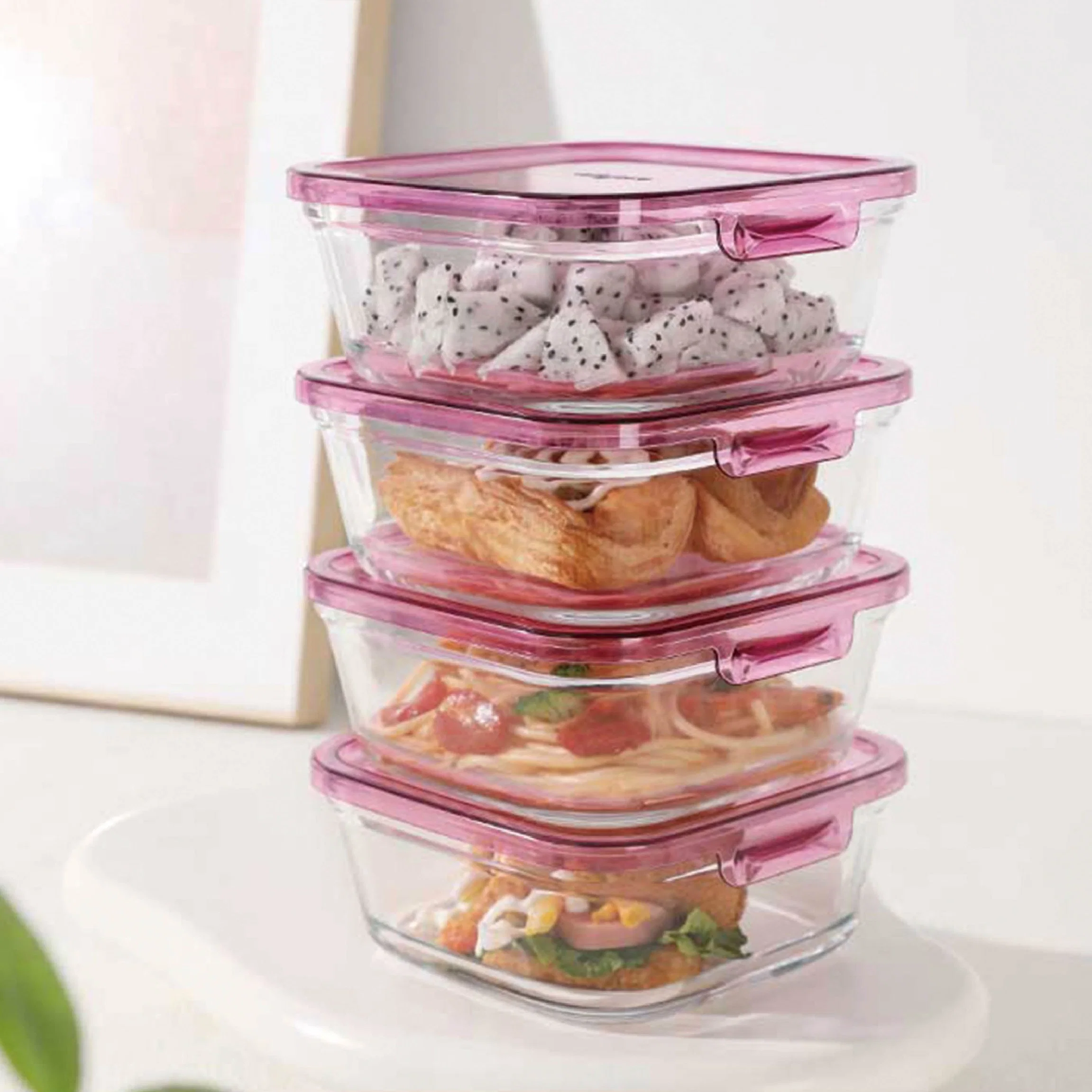 The Glass Lunch Box Can Be Heated by Microwave to Work with a Lunch Box Fruit Salad Bento Box Refrigerator Storage Crisper Box