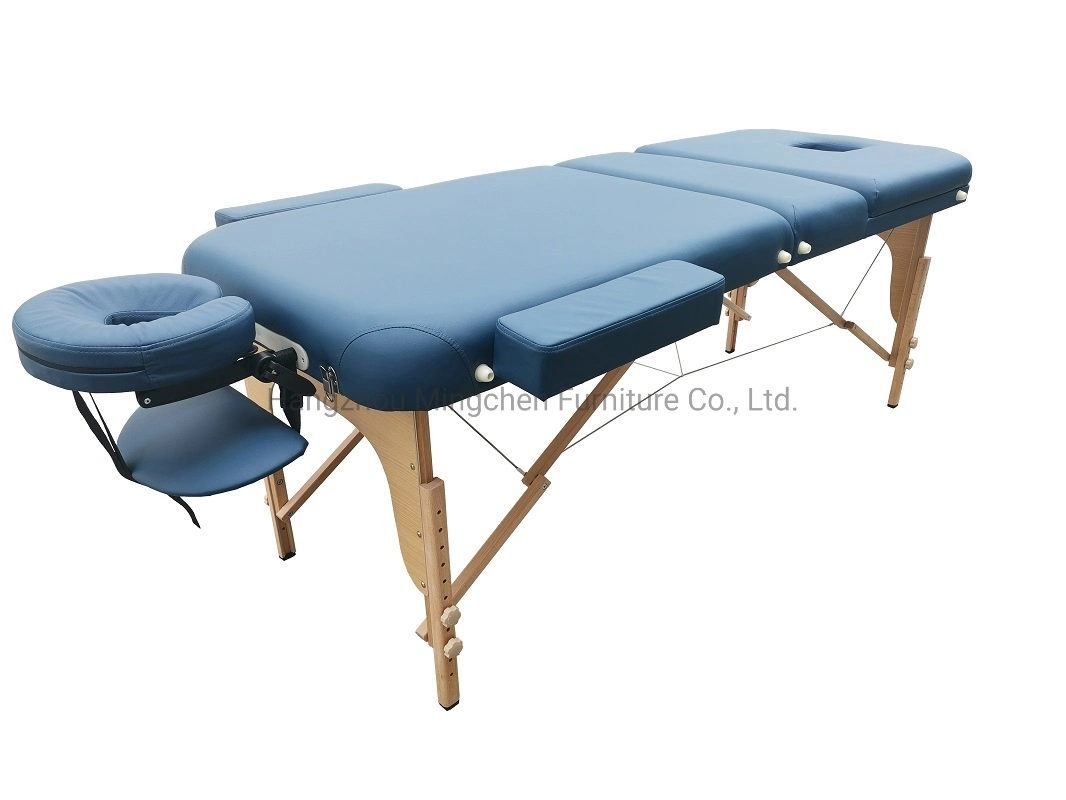 Lit de massage pliable en bois et cuir de pu commercial pour l'acupuncture Dans salon