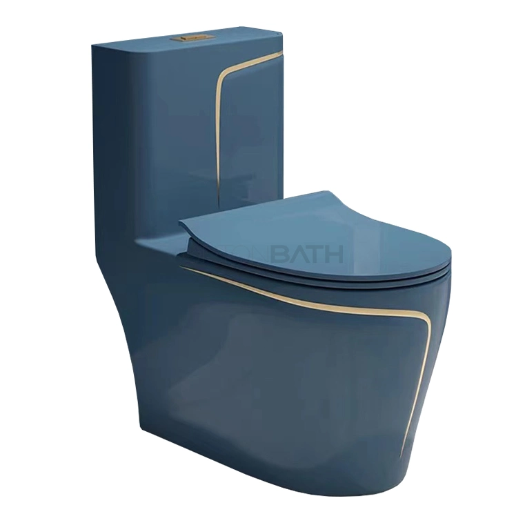 Ortonbath Blue Color with Gold Line Middle East Toilet Sanitary Ware Small Toilet Seats Siphon One Piece Ceramic Wc Toilets