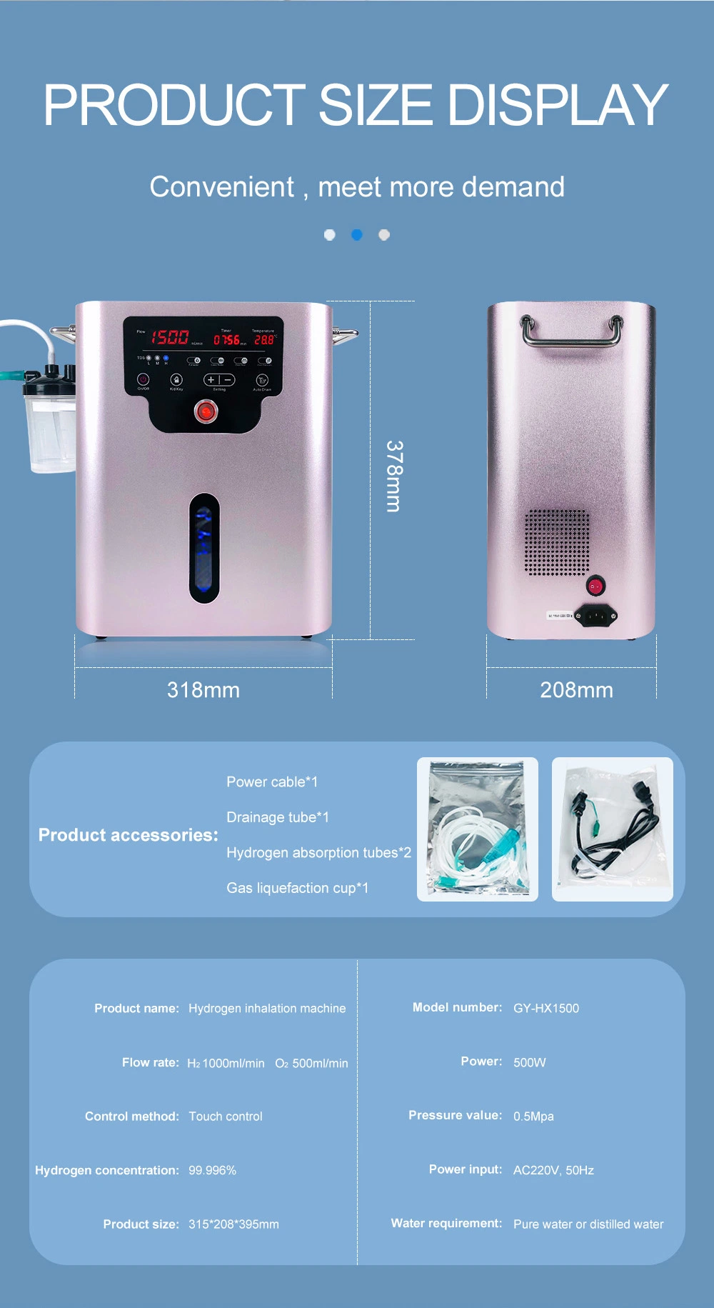 Terapia de inhalación de hidrógeno saludable la máquina del 99,99% de los equipos de gas de hidrógeno profesional