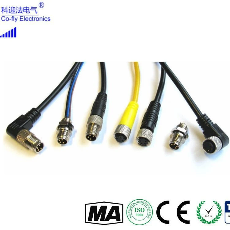 Conector macho apantallado M8 codo 2, 3, 4, 5, 6, Adaptador de enchufe electrónico CE de 8 pines con cable