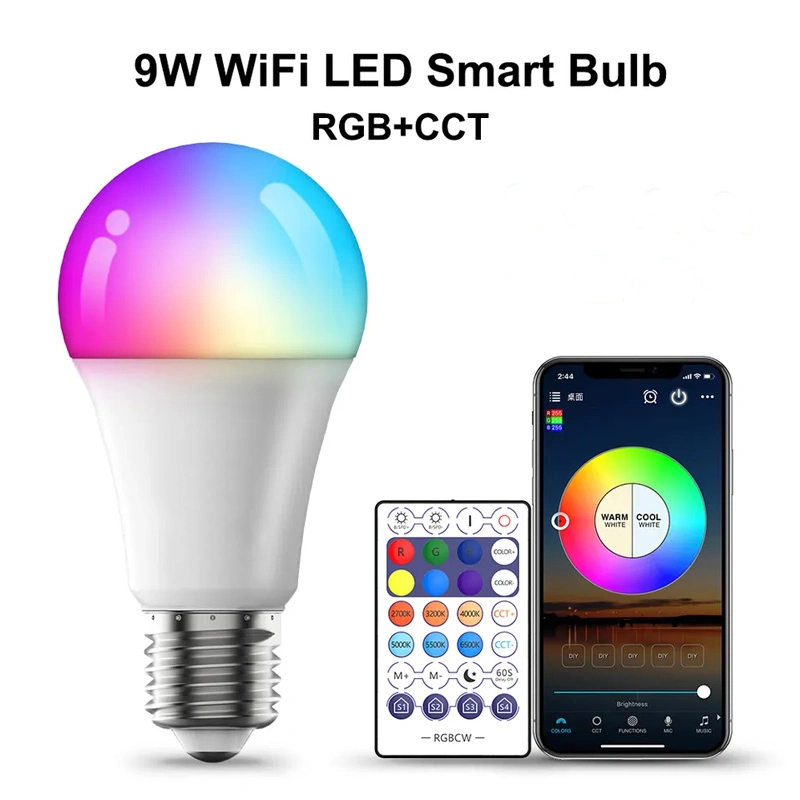 E26 A19 RGB 12 Pack 9W 800 Lm Tuya WiFi Blue Tooth Alexa Google Control Dimmable LED Light Smart Bulbs