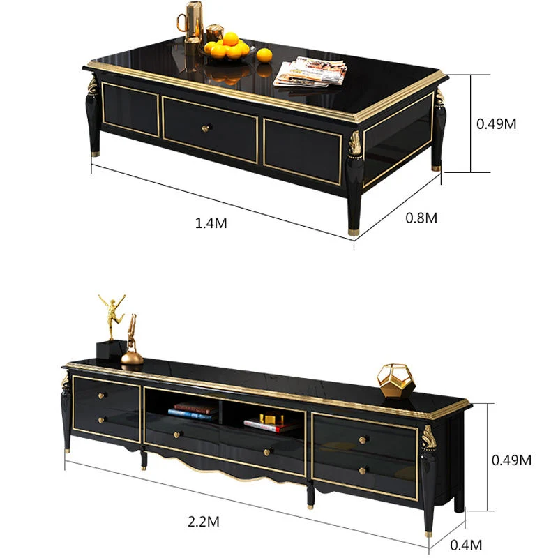 Wholesale/Supplier China Manufacturer Living Room Furniture Modern Black Display Wood Coffee Table and TV Stand Set