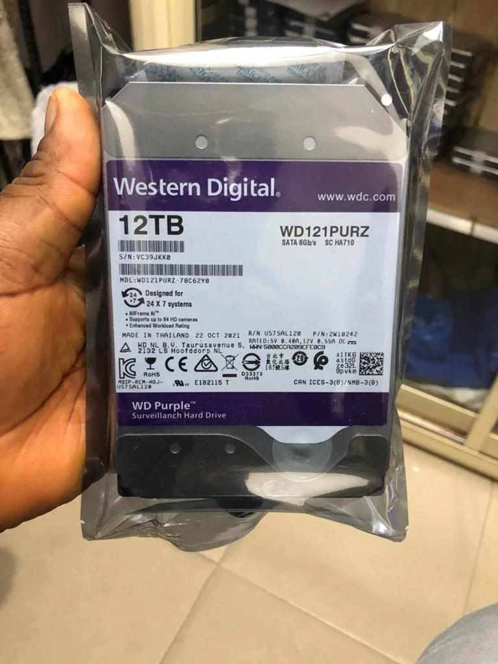 Western Digital de 3,5" de color púrpura 12000 GB de disco duro ATA serie III 12TB de disco duro a 7200 rpm, 256 MB de WD121purz HDD/SSD