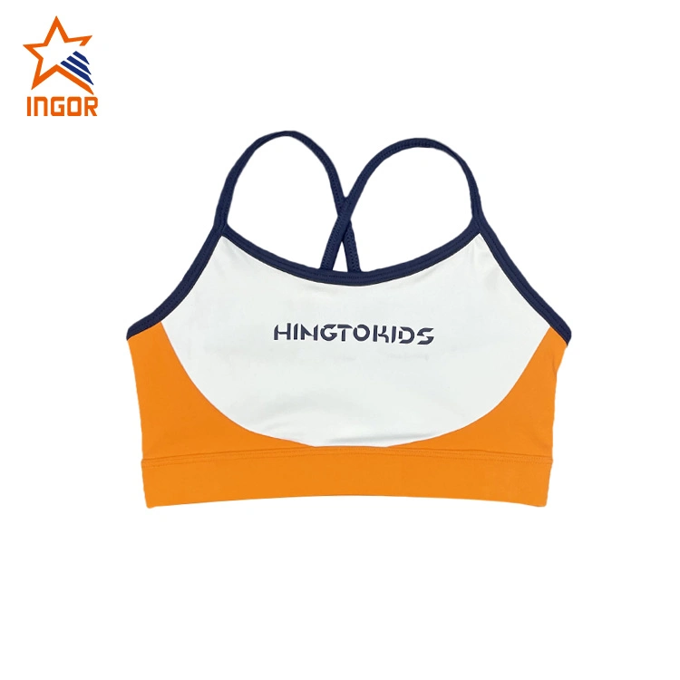 Ingorsports Vêtements pour enfants Imprimé en soie Logo Design de couleur contrastée Soutien-gorge et short avec deux poches latérales Maillots de bain pour enfants Vêtements de sport Vêtements de sport