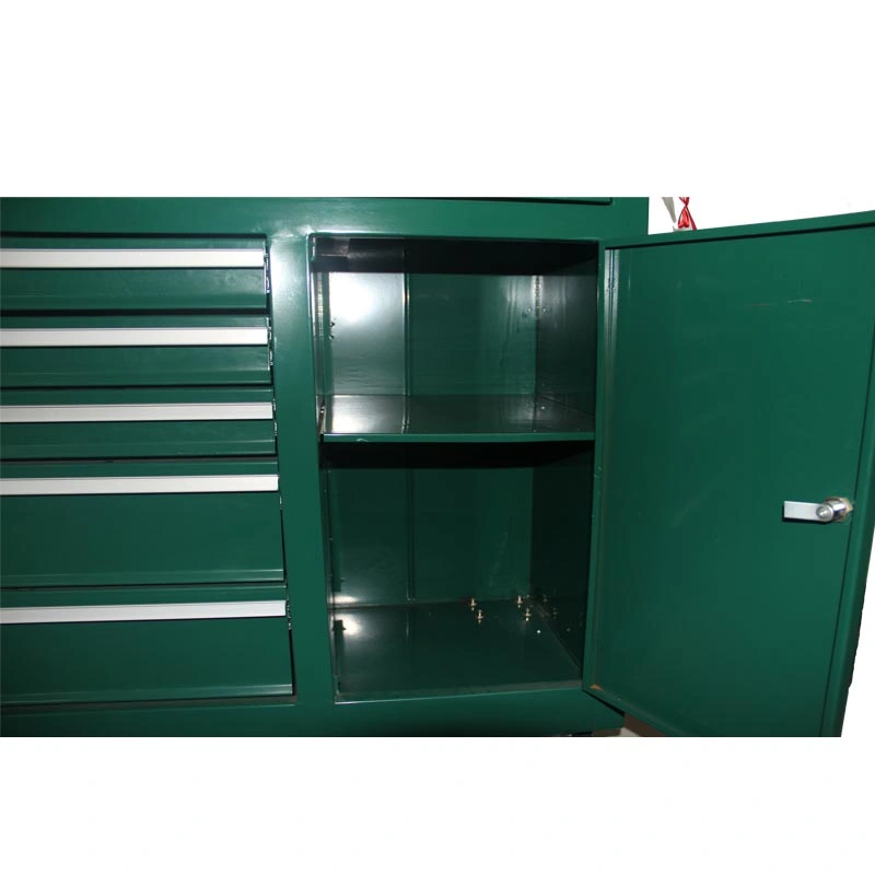 Green Large Capacity 6 Drawers Storage Metal Tool Trolley with Door