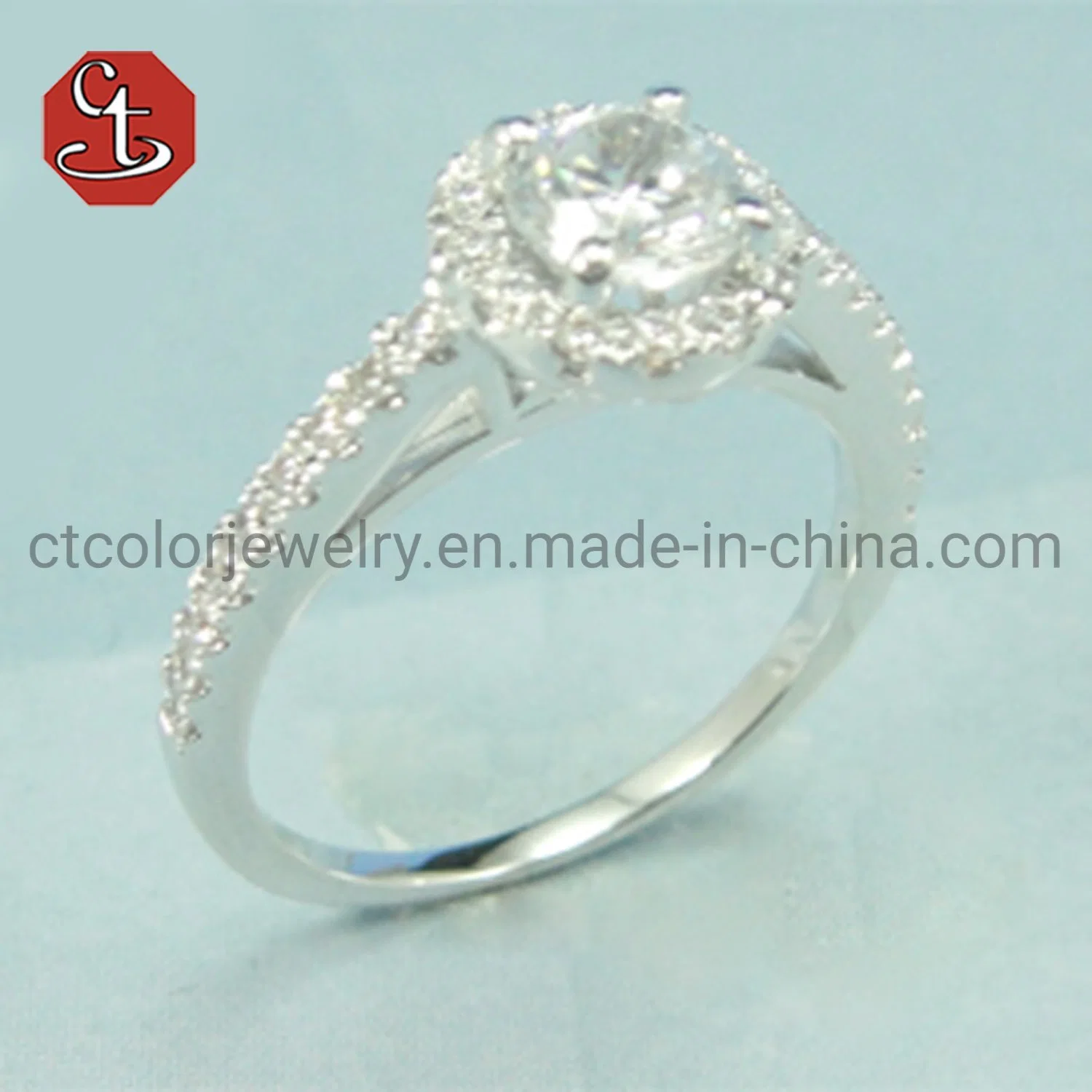 Copper Silver Wedding Rings Jewelry with White Synthetic Diamond Cz For Women