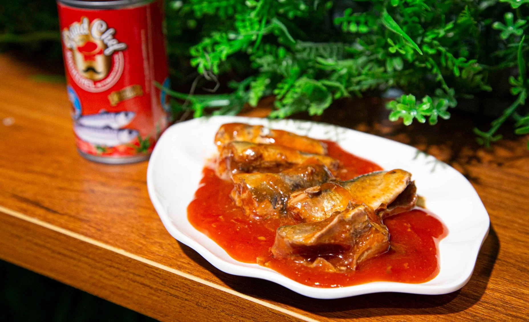 Peixe enlatado em molho de tomate mariscos enlatados em óleo vegetal