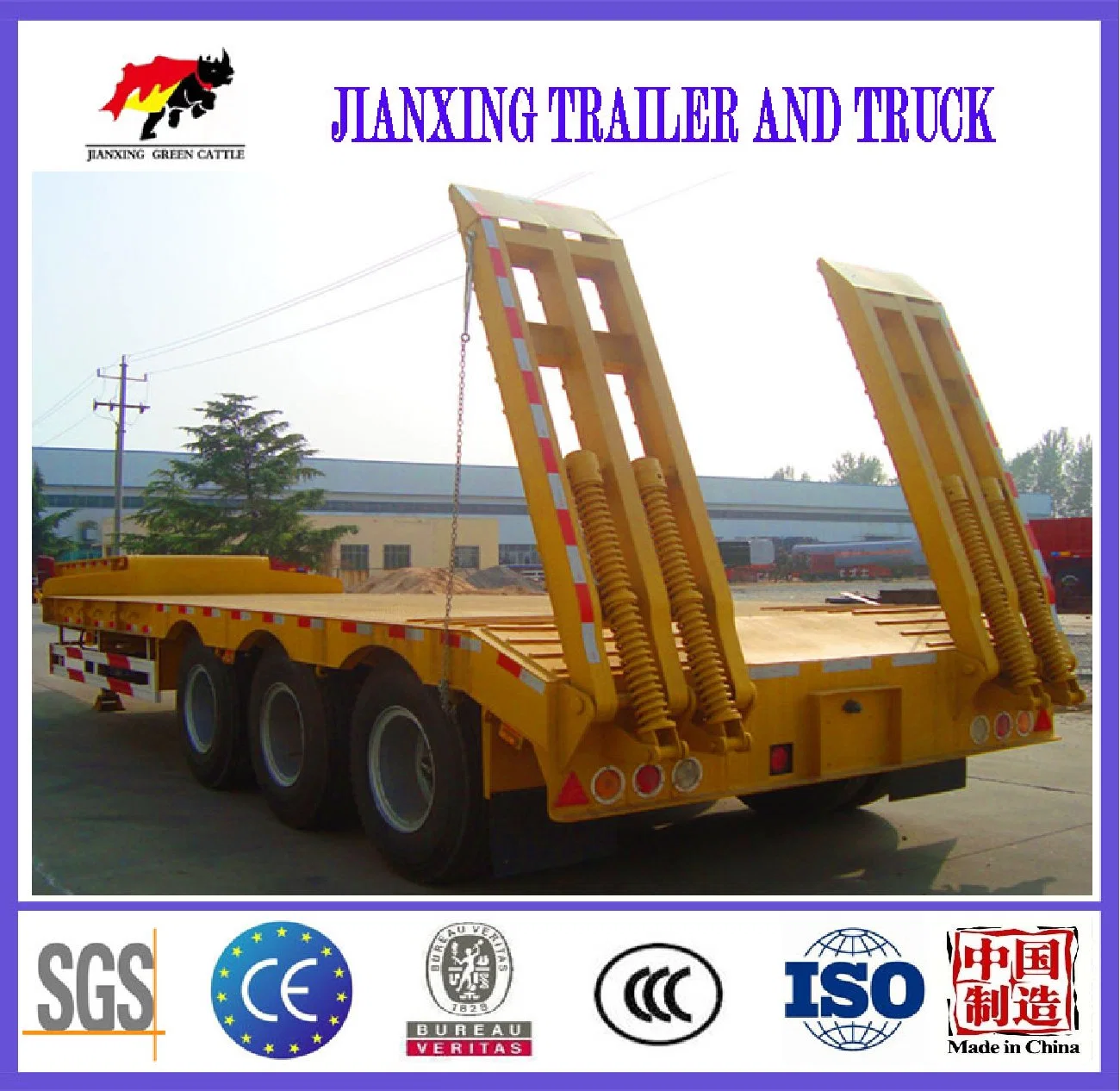 3 Axles 80ton Lowbed Trailers 13m Extendable Lowboy Truck Semi Trailer