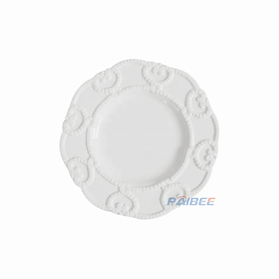 Paibee Embossed Fashion Wedding Ceramic porcelain Dinner Plates Tableware Sets for Wedding