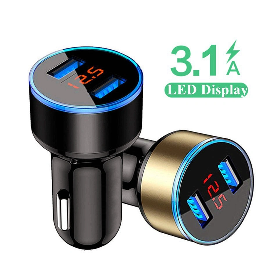 Digital Dual Display LED de puerto USB Adaptador de teléfono del encendedor de cigarrillos