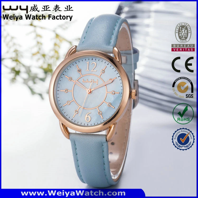 OEM/ODM Leather Strap Quartz Ladies Wrist Watch (Wy-095B)