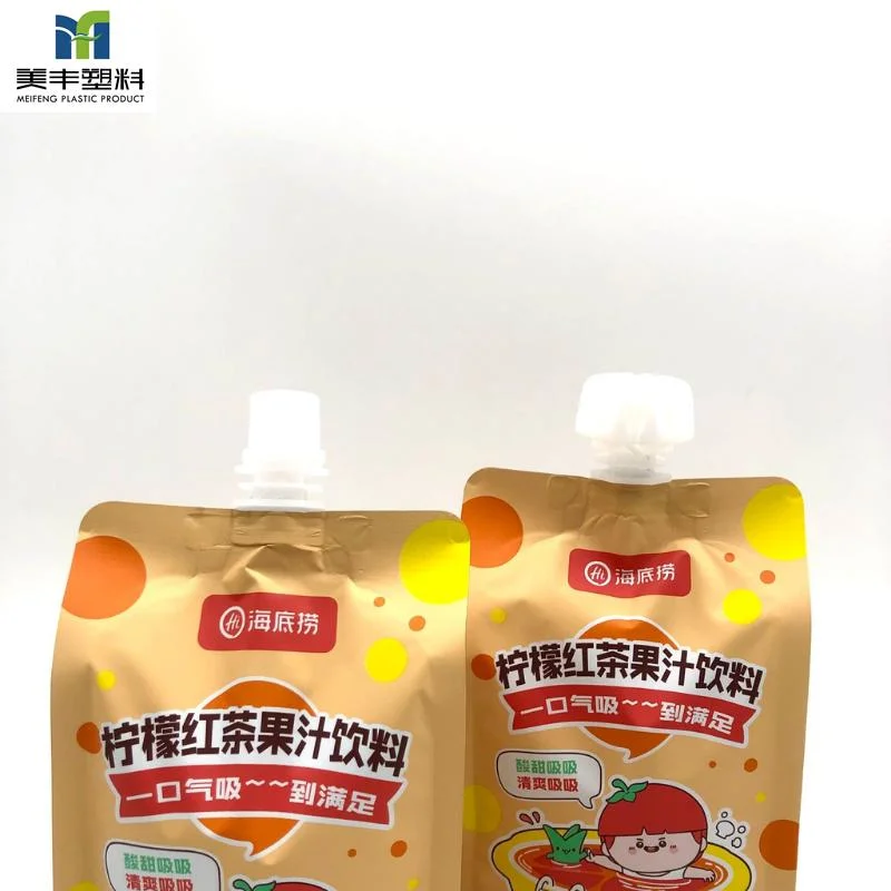 Custom Printed Reusable Transparent Doypack Liquid Beverage Baby Food Juice Box Square Flat Bottom Plastic Packaging Bag Stand up Spout Pouch