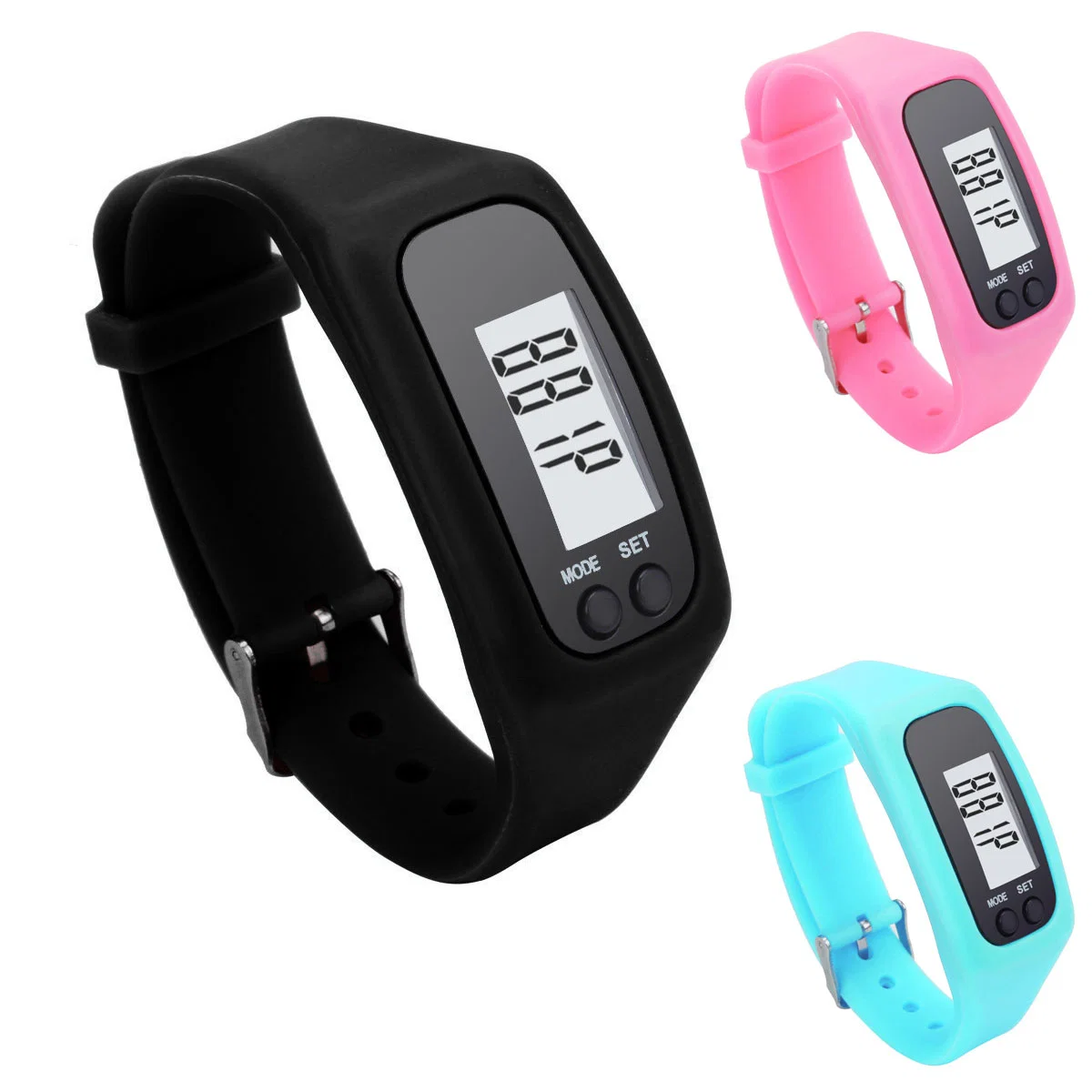 Outdoors Silicone Exercise Watch Wristband Pedometer Sports Running LCD Calorie Pedometer Step Counter