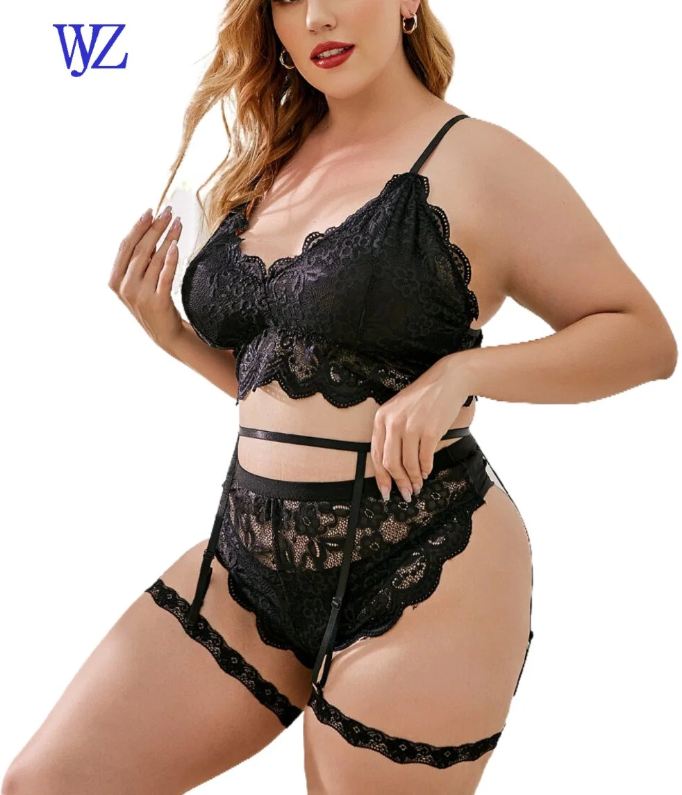 Sexy Underwear Set with Heavy Craft Lace Women&prime; S Hot Erotic Honeymoon Ladies Lingerie for Plus Size