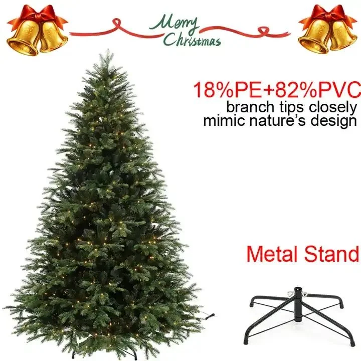 2023 New OEM&ODM Wholesale/Supplier High quality/High cost performance  Full PE PVC Mixed Artificial Christmas Tree Hinged Classic Green Prelit Xmas Tree