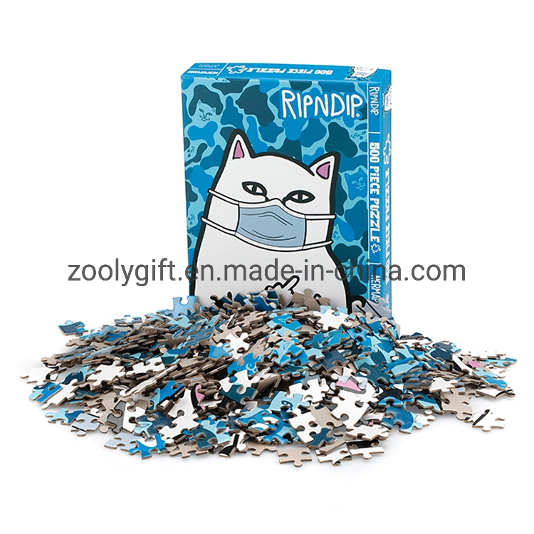 Custom 500 pièces Chat avec un masque enfants Carte de jeu Puzzle Puzzles Carton Papier écologique Histoire jeu de puzzles de plancher