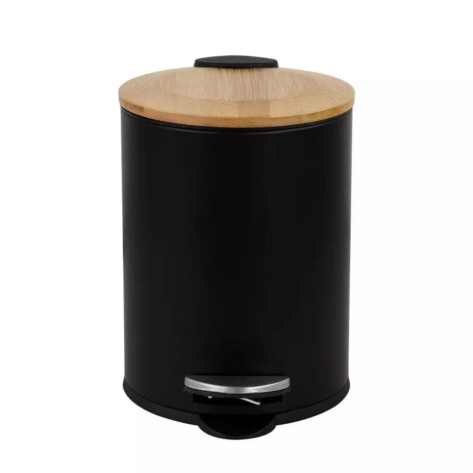 Anti-Slip 3L 5L Bathroom Dustbin Waste Bin with Bamboo Lid