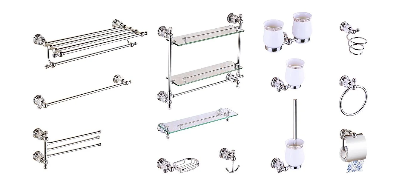 China OEM Manufacturer European Wall Mounted Bathroom Storage Glass Shelf Single Tier Zinc Alloy + Ss201 Heavy Duty Towel Holder Kitchen Towel Rod