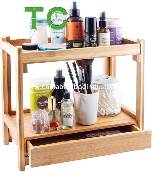 Bamboo Makeup Organizer, Display Stand Shelf Counter Storage Shelf Bathroom Desk Organizer