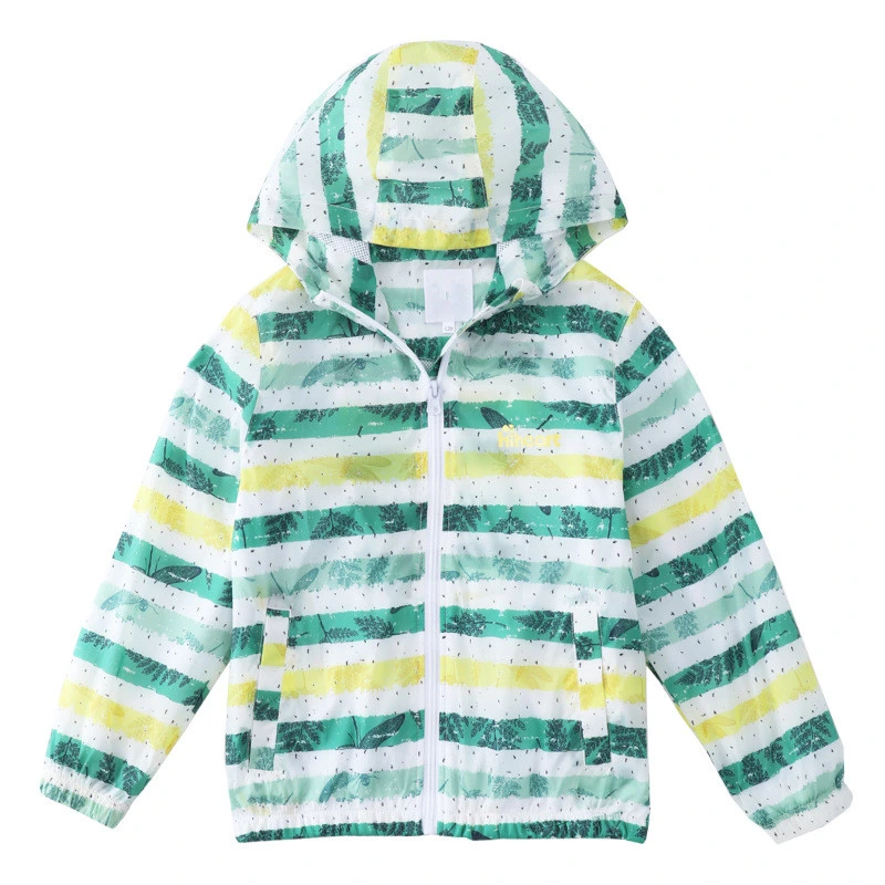 OEM Customize Yarn Dyed Stripe Summer Sun UV Block Lightweight Jacket for Kids Unisex