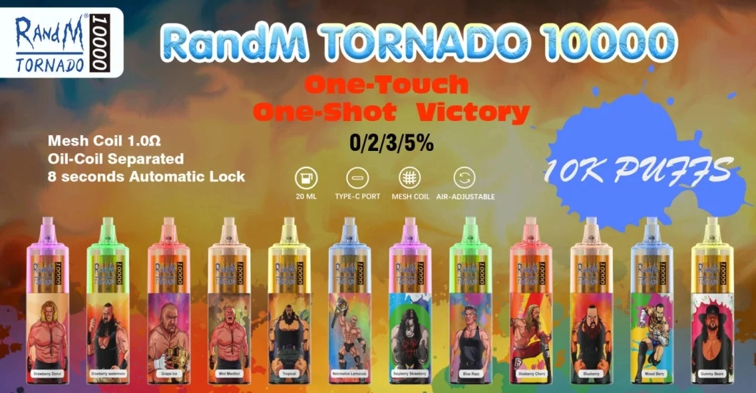 Tornade Randm 10000 bouffées 20ml d'E-liquide 850mAh Rechargeables Maille de 12 saveurs disponibles Vape bobine