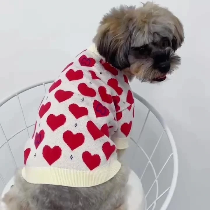 Red Heart Tide Brand Dog Autumn and Winter French Small Knitted Clothes