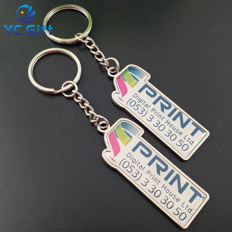 Customized Printed Stainless Steel Resine Company Logo Keychains Stamping Promotional Items Epoxy Metal Art Craft Key Rings for Souvenir Gift (KC12-B)