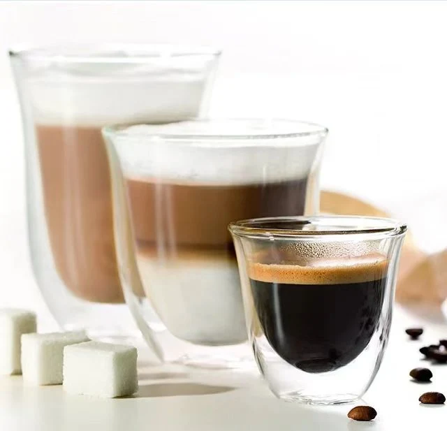 Amazon Hot Selling Großhandel Masse Wiederverwendbar Custom Hitzebeständig Doppelt Set Aus Glas Mit Eisbecher Latte-Tassen