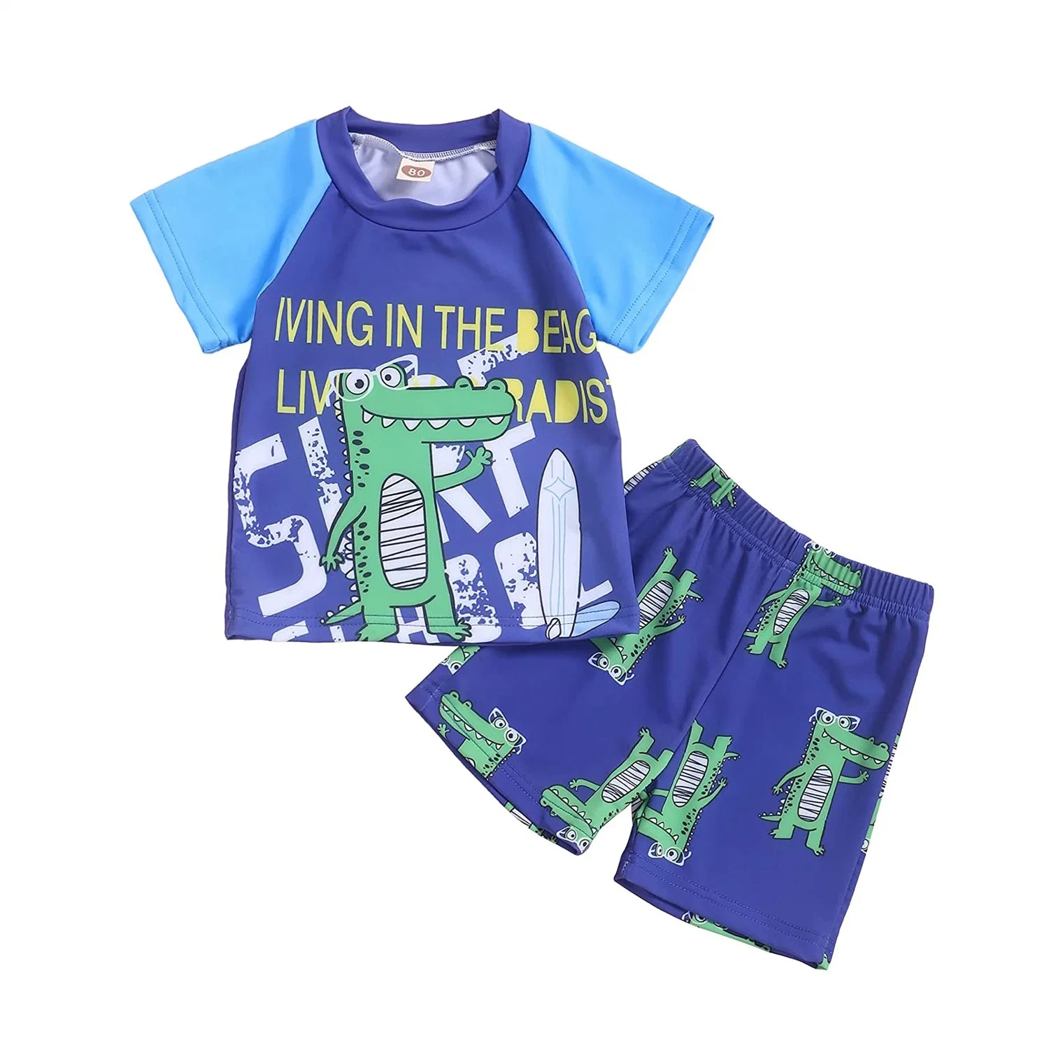 Boys' Upf 50+ 2 Piece Short Sleeve Rashguard Set Swim Shirt and Trunks Swimsuit