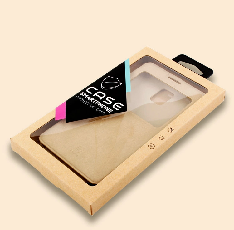 Customized Phone Case Packaging Kraft Paper Box with Clear PVC Window Cellphone Case Retail Package