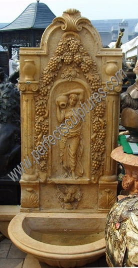 Public Garden Stone Marble Wall Water Fountain with Lady Statue (SY-W222)