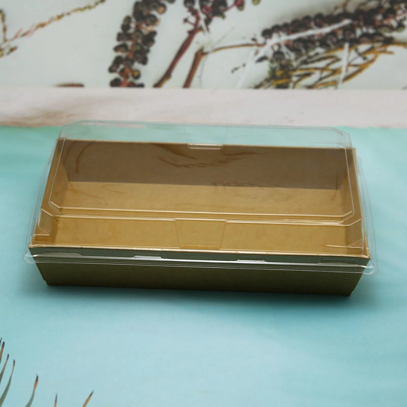 Kraft papel Embalaje de alimentos saque la bandeja de sushi con tapa