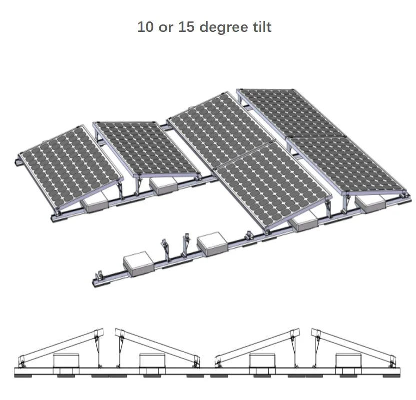 Système de panneaux solaires Structures de supports en aluminium ballastées Montage solaire sur toit plat.