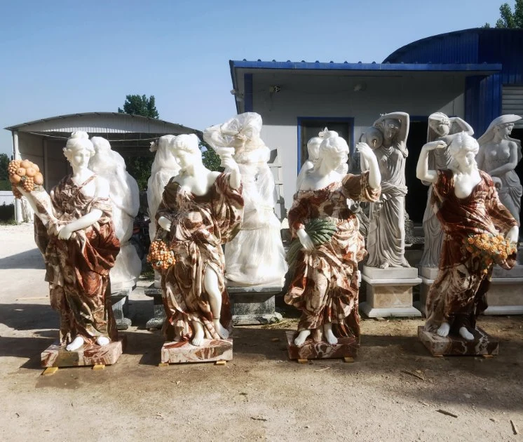 Escultura del Jardín de Piedra Natural tallada a mano cuatro estaciones Diosa mármol Estatua (SYMS-1205)